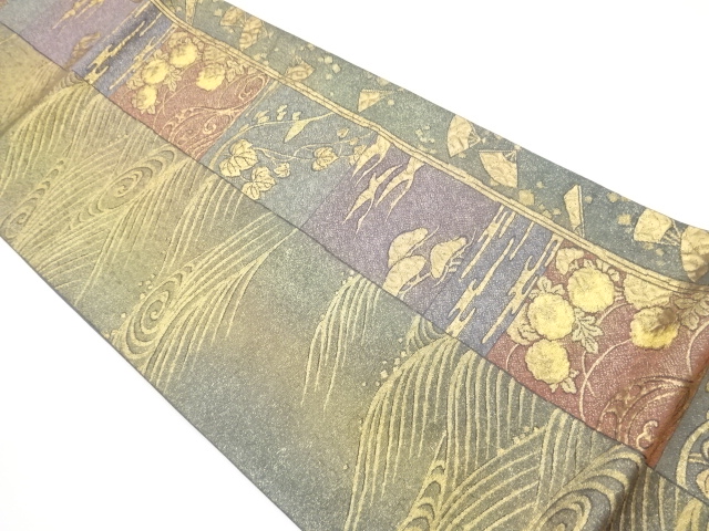 JAPANESE FUKURO OBI / WOVEN FLORAL PLANTS / ARTIST WORK